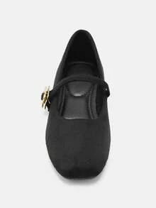 Bholvia Women's Fashion Square Toe Slip-On Black Shoes, Casual Office Wear, Versatile, Outdoor, High-Quality, Flat Mary Jane Ballet Flats For Party, Wedding, Work - Black - View 7