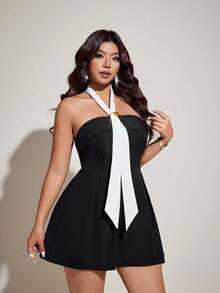 Viva Relle Sommer Neue Mode Eleganter trägerloser Taille schlankmachender A-Linien Jumpsuit mit Metall-Schnalle Kontrastfarben Band, vielseitig für Pendeln, Party, Abend, Festival, Urlaub. Schwarzer Jumpsuit. Online-Bekleidungsgeschäfte für Damen, Damenmode, Cluboutfits, Damen Sommeroutfits - Schwarz und Weiss - Übersicht 4