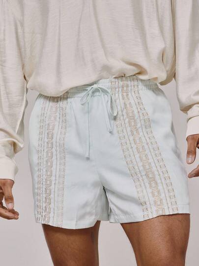 Musero Pantalones cortos con cintura elástica con cordón, ajuste relajado, bordados, esenciales de primavera y verano para vacaciones y playa