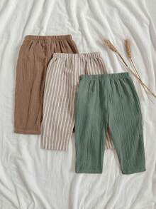 Loomiva 3件組嬰兒男童/女童彈性腰褲子套裝，附裝飾緞帶，百搭舒適，適合外出、街頭風、派對 - 彩色 - 查看 6