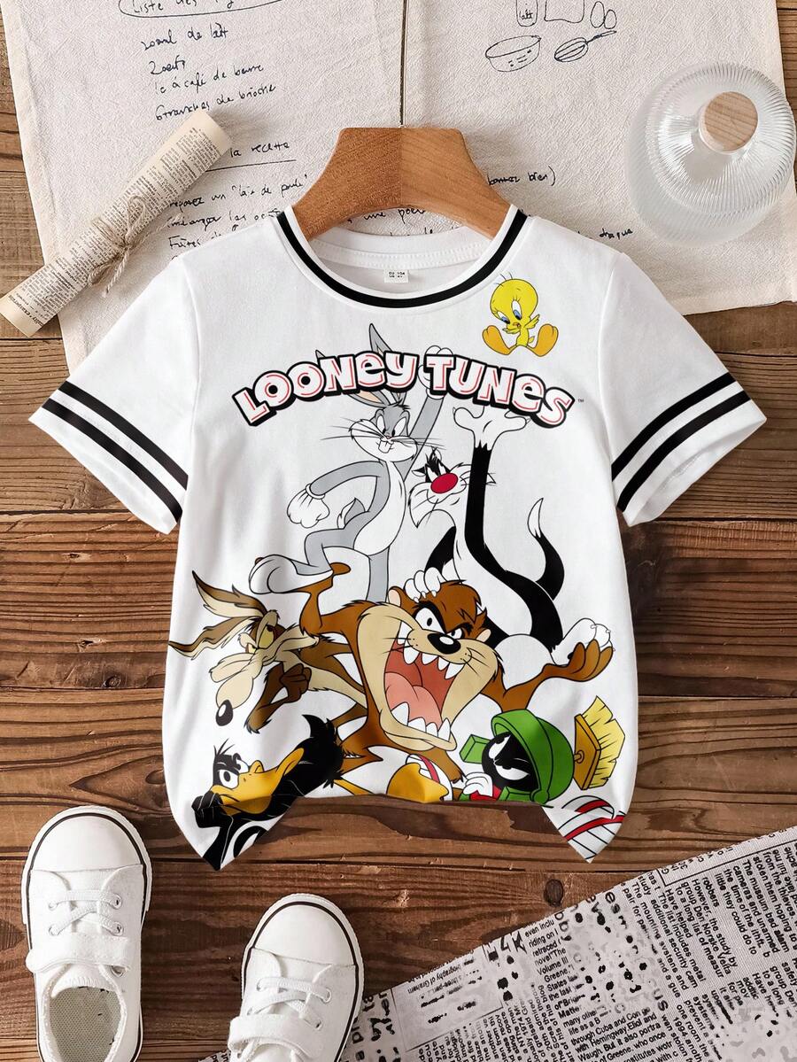 LOONEY TUNES X SHEIN 男婴圆领短袖T恤， - 白色 - 查看 1