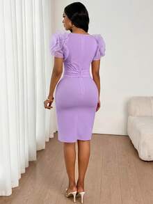 SHEIN Lady Đầm nữ màu trơn tay cánh hoa, cài cúc, xẻ tà, gợi cảm và thanh lịch. - Màu tím - Xem 2