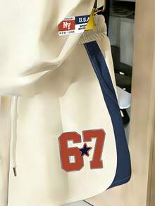 Teen Girls Colorblock Baseball Style Letter Print Round Neck Short Sleeve Pocket Shorts 2-Piece Set New York 67 - Multicolor - View 5