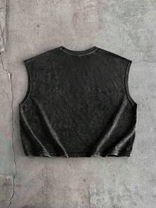 AXEPEAK Men's Summer Washed Metal Decor Round Neck Tank Top - Black - View 5