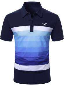 Manfinity Mode Men's Eagle Striped Short Sleeve Casual Commuter Polo Shirt - Multicolor - View 5