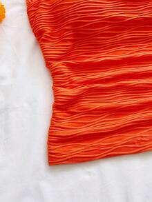 Soleia Women's Vacation Halter White Knit Textured Fitted Camisole - Orange - View 5