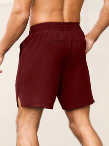 Gym Rark Men's Letter Print Elastic Waist Pocket Sports Shorts, Gym - Burgundy - View 2