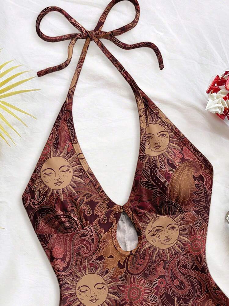 Soleia 女士度假阳光脸印花露背连体衣 - 彩色 - 查看 5