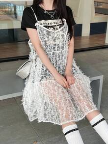 FRIFUL 女士格子吊带背心，蝴蝶结肩带，A字型多层拼接休闲背心，秋夏季 - 白色 - 查看 6