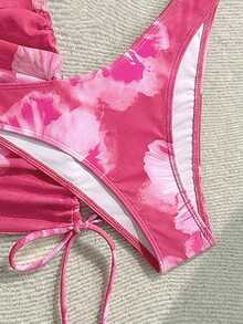 Soleia Conjunto de bikini y pareo con estampado floral para mujer - Rosa - Ver 6