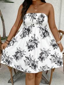 SHEIN VCAY Gaun Tube Kasual Longgar Motif Bunga Ukuran Plus - MultiWarna - View 6