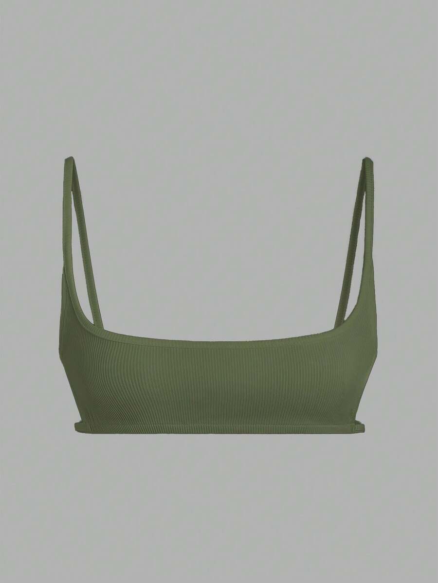 EgrlEra Women's Fashion Sexy Ribbed Knit Cropped Tank Top Bralettes Top Olive Green Bra - Green - View 1