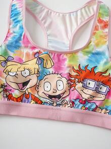 Nick 90s | SHEIN 女士趣味卡通扎染印花交叉露背文胸和宽松内裤套装 - 彩色 - 查看 3