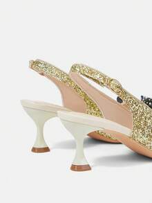 CUCCOO HITCHD Hot Diamond Bow Thin Heel High Heel Romantic Elegant Gold Glitter PU Upper With Bow Women's High Heel Shoes Dress Shoes Bridal Shoes - Gold - View 5