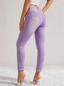 Selenza Jeans pitillo de cintura alta rasgados de primavera - Morado - Ver 2