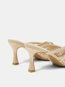 CUCCOO HITCHD Giày sandal cao gót mũi vuông phối lưới satin đính đá lấp lánh dành cho nữ, kiểu dáng gợi cảm, thích hợp cho các buổi tiệc tối. - Vàng - Xem 4