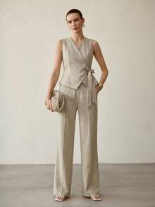 PREMIUM WOMEN'S ELEGANT SEAM FRONT SUIT PANTS - Champagne - View 1