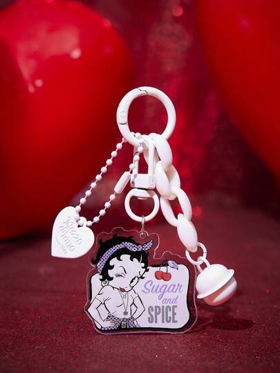 Betty Boop x SHEIN 1ks Přívěsek na klíče s bílým zvonkem od Betty Boop, korálkový, s přívěskem na tašku