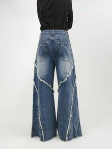 Manfinity Roghcode Jeans anchos casuales lavados y desgastados para hombres - Azul - Ver 2