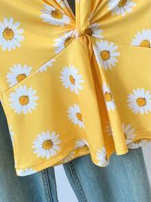 Resyla 女士雏菊印花扭结设计休闲露背吊带背心 - 彩色 - 查看 5