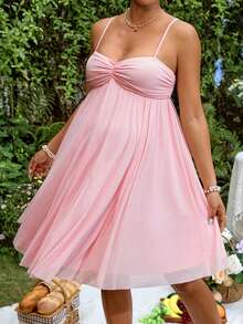 Lyckli Elegant Solid Color Maternity Sleeveless Dress For Summer - Pink - View 7