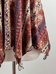 Sunspun Gaun Musim Panas Ukuran Besar, Gaun Mini Liburan Pantai Tanpa Tali dengan Motif Retro Warna-warni dan Hem Asimetris - MultiWarna - View 6