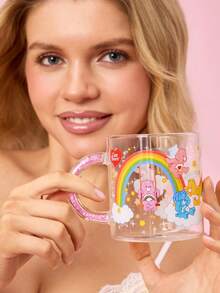 SHEIN X Care Bears 1个17.6盎司/520毫升可爱卡通图案印花亮面手柄装饰硼硅酸盐玻璃杯，耐冷耐热，适用于牛奶、果汁、咖啡等。 - 無色 - 查看 4