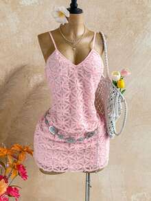 Soleia Women's Floral Textured Ruched Slip Dress,Pink Dress - Pink - View 8