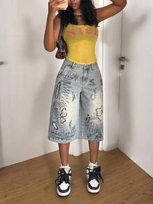 StreetHx Jeans de mujer de moda casual, versátiles, de estilo retro vintage y de 7/8 de longitud - Azul lavado medio - Ver 1