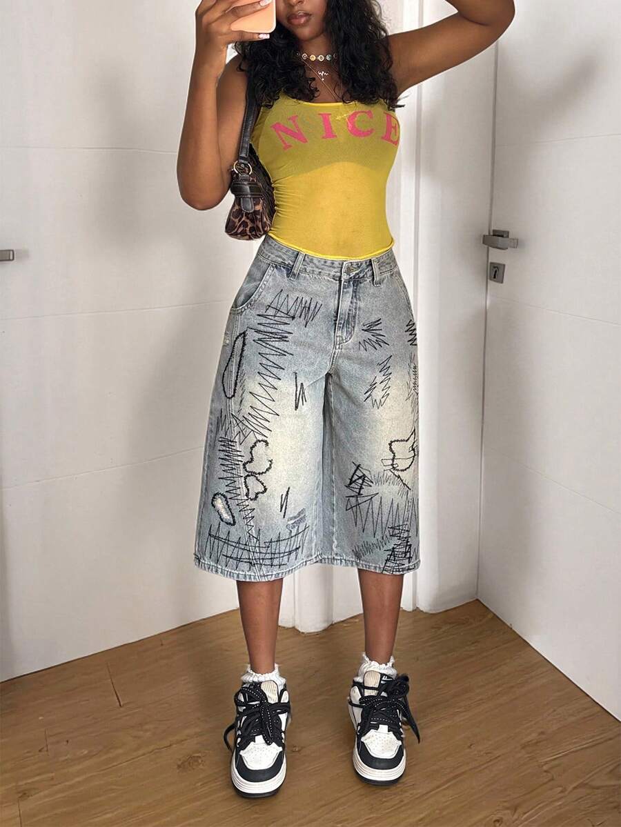 StreetHx Jeans de mujer de moda casual, versátiles, de estilo retro vintage y de 7/8 de longitud - Azul lavado medio - Ver 1