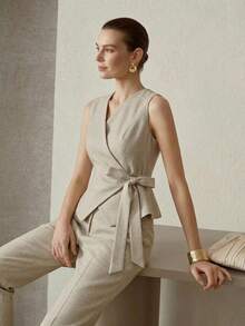 MOTF PREMIUM WOMEN'S ELEGANT BLAZER VEST - Champagne - View 5