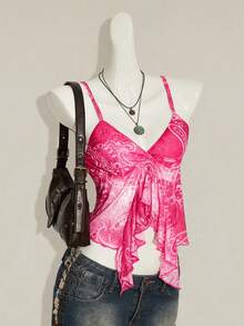 SHEIN ICON 女士碎花系带吊带背心，适合海滩度假和约会 - 粉色 - 查看 6
