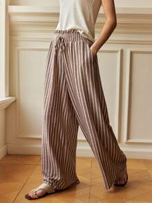 Écloséra New Arrival Women's High-Waisted Pleated Wide-Leg Pants, Soft & Elegant Work Outfits For Women, Country Concert Outfit,Work Outfits For Women ,Women's Plaid Pants Mothers Day Outfit Beach Outfit For Women Brown Pants - Khaki - View 3