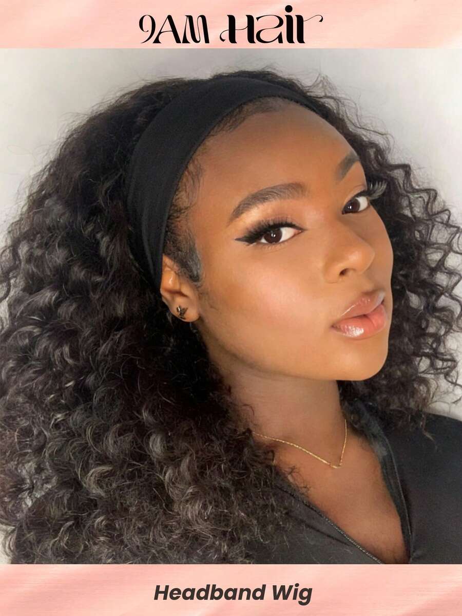 Density Pro 200% Density Kinky Curly Headband Bob Wigs Human Hair Curly Wig Machine Made Put On And Go Glueles Wigs For Daily Use