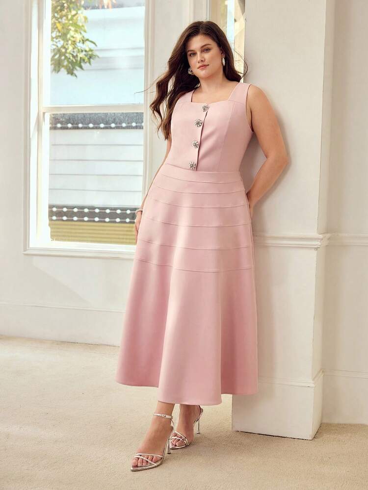 PLUS SIZE SLEEVELESS LONG FITTED A-LINE DRESS, SPRING/SUMMER