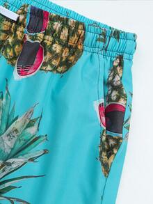 VIVINTIMO Men's Casual Pineapple Print Drawstring Waist Shorts - Blue - View 3