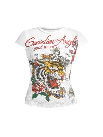 Grunge Punk Y2K Retro Baddie Tiger Vine Faux Tattoo Print T-Shirt