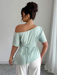 Elenzga Áo thun nữ cỡ lớn 1 mảnh, chất liệu giả vải lanh, họa tiết vỏ sò và tua rua, kiểu dáng chữ A, thích hợp cho kỳ nghỉ biển, mùa xuân/hè. - màu xanh lá - Xem 2