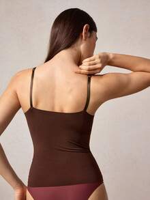 Veilyse Áo ba lỗ hai dây màu trơn dành cho nữ - Cà phê nâu - Xem 2