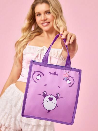SHEIN X Care Bears 1个印花图案保温午餐包，可保温或保冷，野餐包，大容量，可装午餐盒和饮料，适合野餐、露营、旅行、家庭使用，适合家庭、学生、分享熊