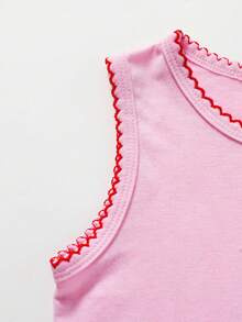 SHEIN Casuvi Kids 2件組少女可愛圓領針織櫻桃刺繡無袖上衣與牛仔百褶刺繡牛仔裙，甜美可愛夏季套裝 - 淺藍色 - 查看 6