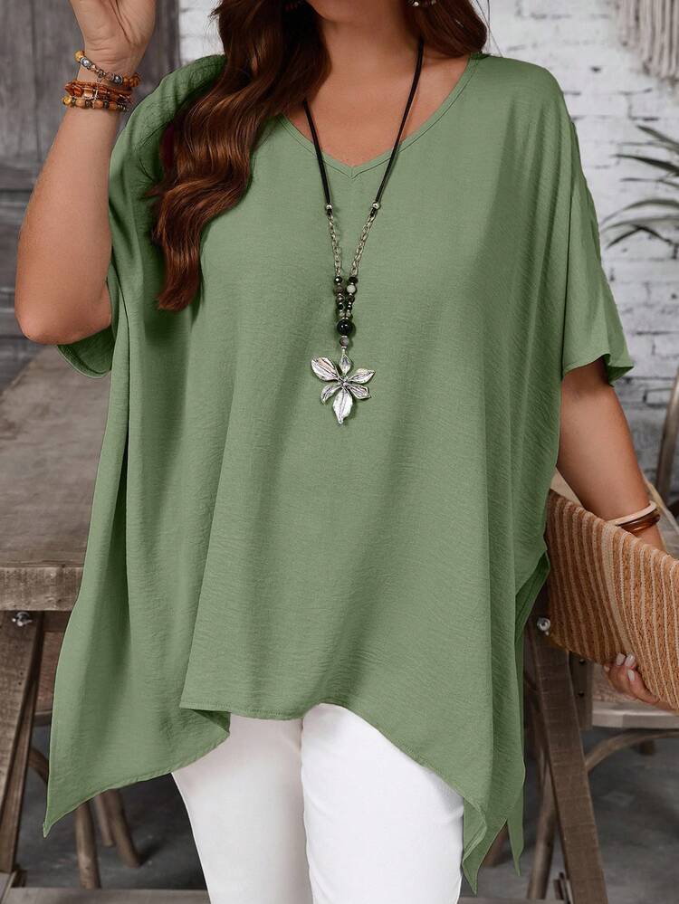 Plus Size Women Solid Color Casual Versatile Daily Wear Shirt