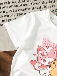 SHEIN 2件/組少女品牌韓式風格寬鬆可愛短版上衣 & T恤套裝，夏季 - 彩色 - 查看 7