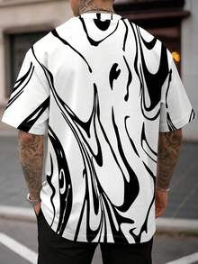 Manfinity Dauomo Plus Size Men's Loose Casual Short Sleeve Top, Zebra Pattern With Small Logo Print Design, Suitable For Daily Wear, Outdoor, Leisure - Multicolor - View 2