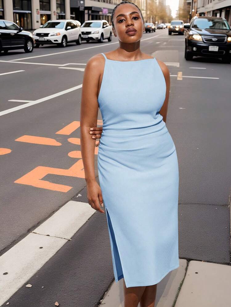 SHEIN Maija Plus Size Women's New Elegant Everyday Work Date Commute Vacation Graduation Season Music Festival Easter Waist Strap Long Dress