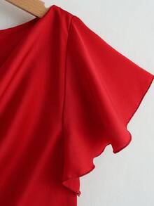 GlowEve CURVE Blusa de satén rojo de diseño único con volantes, para mujer, primavera/verano - Rojo - Ver 4