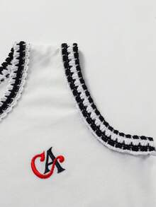 Casuvi Kids 2件套女童（小号）休闲针织黑色上衣背心和卡其色宽松裤，儿童夏季舒适日常服装 - 藍白色 - 查看 5