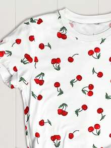 SHEIN LUNE Plus Size Women's Cherry Print Graphic Tees,Casual Summer Women - Multicolor - View 3
