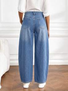 SHEIN Tall Quần jeans nữ thường ngày có túi và nút - Rửa nhẹ - Xem 2