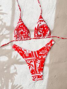 Swim Mod Women's Summer Beach Floral Print Halter Tie Sexy Bikini Swimsuit Set - Multicolor - View 2